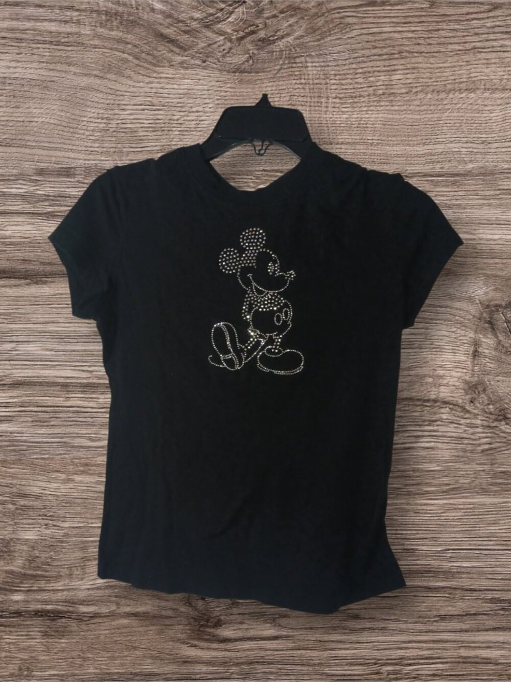Disney Kids Size 10/12 Black Mickey Mouse Rhinestone Graphic Tee